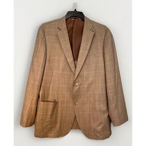 Kroon Life‎ Of Luxury Size 42L Tan Light Weight Window Pane Plaid Jacket Wool